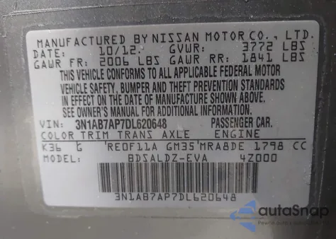 2013 Nissan Sentra Sv z USA, uszkodzony, nr VIN 3N1AB7AP7DL620648
